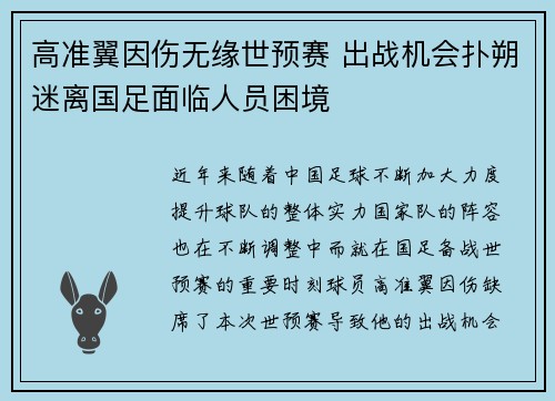 高准翼因伤无缘世预赛 出战机会扑朔迷离国足面临人员困境 高准翼因伤无缘世预赛 出战机会扑朔迷离国足面临人员困境